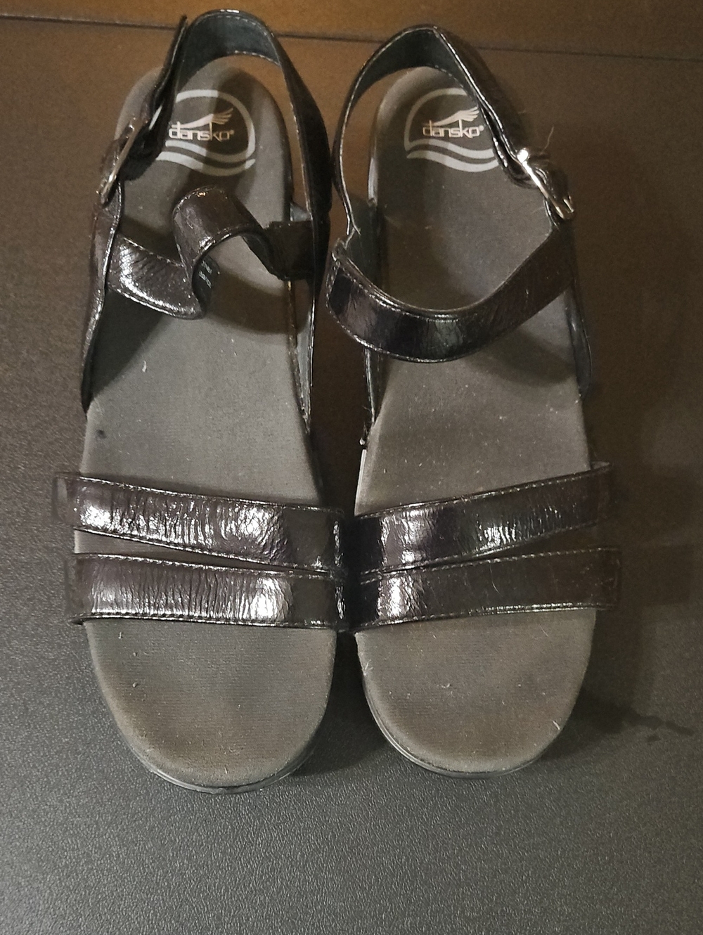 Dansko Womens Black Patent Strappy Sandals with Buckle Size 42